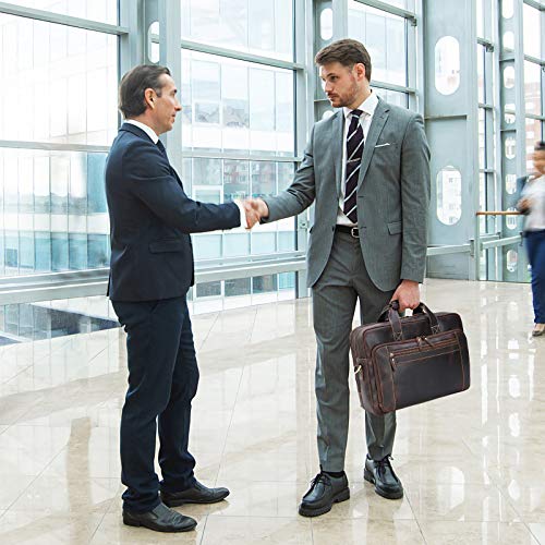 Men's Solid Thick Full Grain Leather 17.3" Laptop Briefcase Classic Messenger Bag Fit Business Travel | Solid - color: Dark Brown