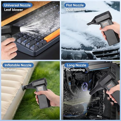 Turbo Fan – 70m/s Cordless Air Duster for Car PC Home Office | Smart display shows speed & battery. 70m/s max, brushless motor. 4 nozzles, USB-C, phone charger. For car, PC, home, office.