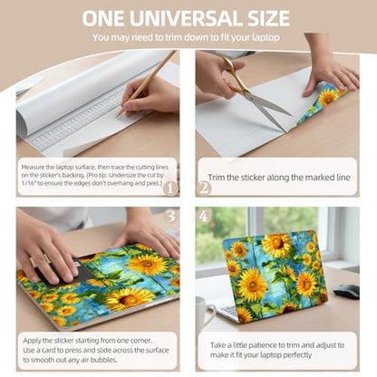 Universal Laptop Skin Sticker for 12/13/14/15.6 Inch Laptops, Reusable Vinyl Laptop Decal Cover, Waterproof Scratch Resistant Notebook Skin with 2 Wrist Pads,Sunflower Oil Painting - color: Sunflower Oil Painting