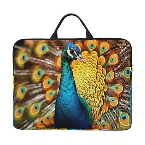 14 Inch Laptop Sleeve Case Waterproof Lightweight Laptop Case Bag Peacock Travel Laptop Bag With Handle Briefcase Messenger Bag For Women Men