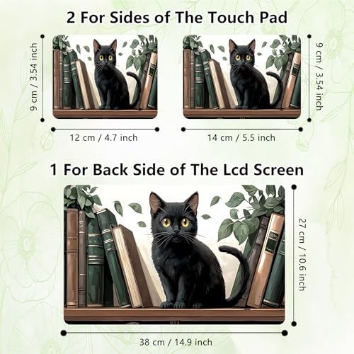 Laptop Skin Sticker Decal, Universal Reusable Vinyl Laptop Cover for 12" 13" 13.3" 14" 15" 15.4" 15.6" Notebook PC, Waterproof Scratch-Resistant with 2 Wrist Pads, Easy to Apply & Remove,Cat Bookshelf - color: Cat Bookshelf