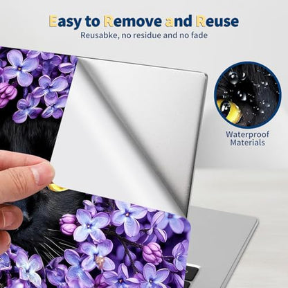 Universal Laptop Skin for 13-16 Inch Laptops,Vinyl Protective Sticker Decal,Easy DIY Trim-to-Fit for HP/Dell/MacBook,Bubble-Free & Removable,Black Cat Purple Flower - color: Black Cat Purple Flower