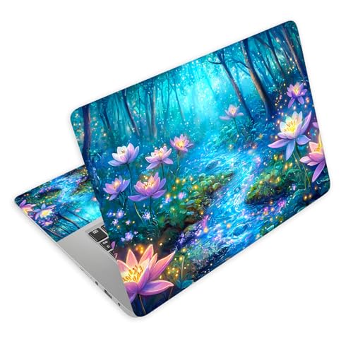 Universal Laptop Skin Decal, 3-Piece Vinyl Protector for 12 13 14 15.6" Notebook, Waterproof Anti-Scratch, Easy Trim & Bubble-Free Finish, Forest with Glowing Flowers - color: Forest with Glowing Flowers