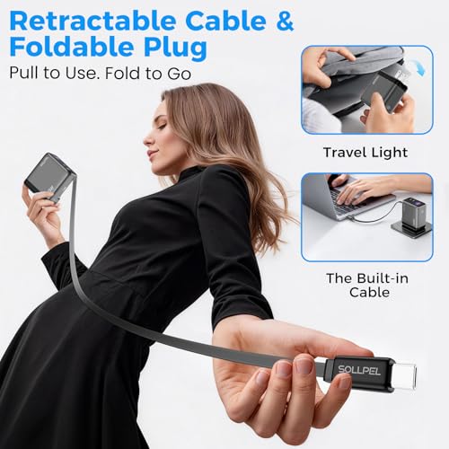 100W GaN USB C Retractable Charger with Smart Display, Compact 3-Port Fast Charging Wall Adapter with Foldable Plug, for MacBook Pro/Air, iPhone 17/16, Galaxy S26, iPad