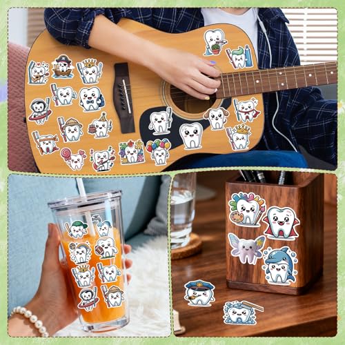 Cute Dental Tooth Stickers - 100 Pcs Tooth Dentist Water Bottle Stickers, Cartoon Waterproof Scrapbook Sticker, Vinyl Decals for Luggage Laptop Journal - style: Tooth Dentist