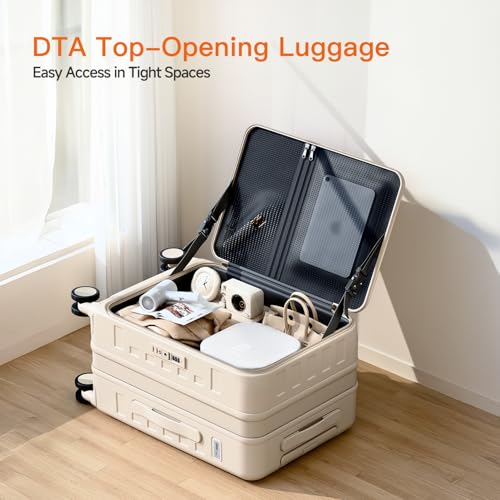 Top Opening Expandable Lightweight PC Hard Shell Suitcase, 20 Inch Carry On Luggage with TSA Lock, 360 Silent Spinner Wheels, Cup Holder, Ideal for Business Travel Suitcase (Beige) - color: Beige, size: Carry-on 20-Inch