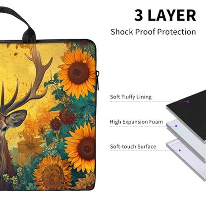 Laptop Bag,14 15 15.6 inch Laptop Case Sleeve,Computer Sleeve with Handle for Women Men,Carrying Case for MacBook,Dell,Lenovo,Notebook Computer,Cartoon Deer Sunflower - color: Cartoon Deer Sunflower
