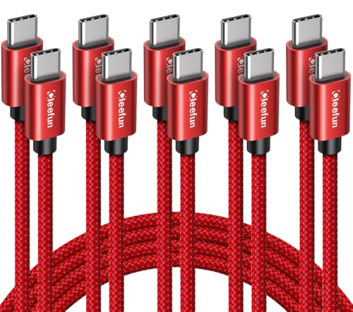 CLEEFUN USB C to USB C Cable 6ft, 5-Pack C to C Cable Fast Charging 60W | Type C Charger for iPhone 17 16 15 Pro Max/Plus, Samsung Galaxy S26 S25 S24 Ultra, iPad/MacBook USBC to USBC Cord - color: Red, size: 6ft+6ft+6ft+6ft+6ft