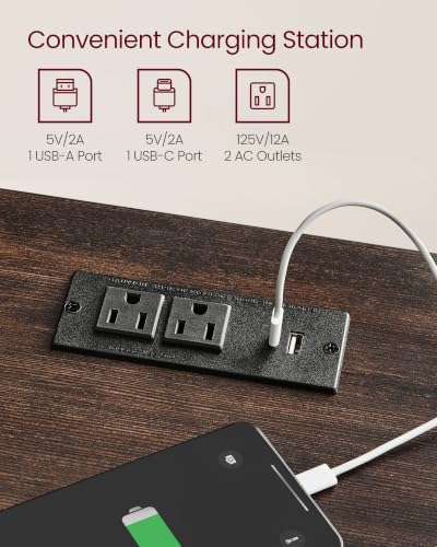 VASAGLE LIRY Collection - Farmhouse Nightstand with Charging Station, Bedside Table, Side Table with Drawer, Open Compartment, for Bedroom, Maroon Brown ULET659K51 - color: Maroon Brown, size: 1 PACK, style: 17.7"W x 23.6"H With 1 Drawer