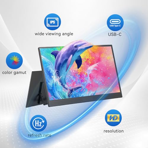 JUSTTHINK 15.6" Portable Monitor, FHD IPS Gaming Monitor 2.5K 165Hz | Travel Monitor with Stand, Plug & Play USB-C/HDMI External Second Screen Travel Monitors for Laptop, PS5, Xbox, Switch - size: 15.6"