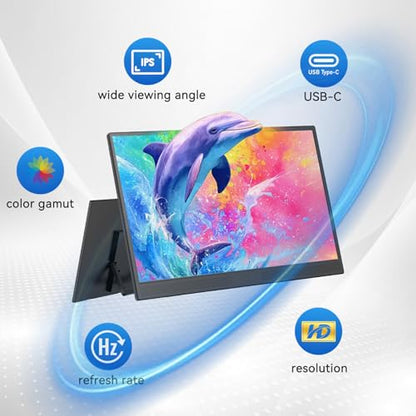 JUSTTHINK 15.6" Portable Monitor, FHD IPS Gaming Monitor 2.5K 165Hz | Travel Monitor with Stand, Plug & Play USB-C/HDMI External Second Screen Travel Monitors for Laptop, PS5, Xbox, Switch - size: 15.6"