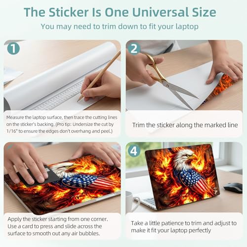 Universal Laptop Skin Decal, 3-Piece Vinyl Protector for 12 13 14 15.6" Notebook, Waterproof Anti-Scratch, Easy Trim & Bubble-Free Finish, Eagle Surrounded by Flames - color: Eagle Surrounded by Flames