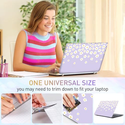 12.1 13 13.3 14 15.4 15.6 Inch Laptop Skin Decal, Laptop Skins Stickers Decals for Notebook PC, Universal Reusable Vinyl Laptop Cover Sticker, Waterproof Art Protector I Lavender Happy Flower - color: Lavender Happy Flower