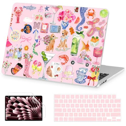AKIT for MacBook Air 13 inch Case M5 M4 M3 M2 2026-2022, Fashion Stickers | A3449 A3240 A3113 A2681,Preppy Style Pattern Hard Shell Laptop Case+Screen Protector+Keyboard Cover for MacBook Air 13.6 inch - color: Fashion Stickers