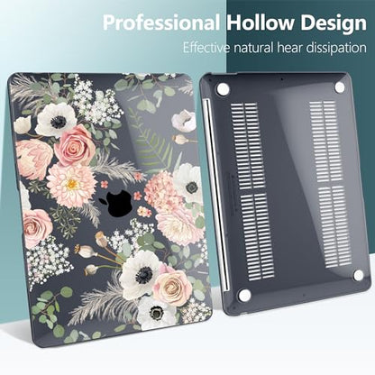 DONGKE Compatible with MacBook Air 13 inch Case 2021 2020 2019 2018 Release A2337 M1 A2179 A1932 with Retina Display Touch ID, Plastic Hard Shell & Keyboard Cover - Dried Flowers - color: Dried Flowers D005