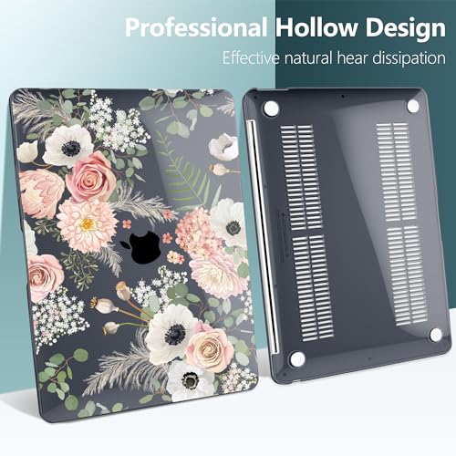 DONGKE Compatible with MacBook Air 13 inch Case 2021 2020 2019 2018 Release A2337 M1 A2179 A1932 with Retina Display Touch ID, Plastic Hard Shell & Keyboard Cover - Dried Flowers - color: Dried Flowers D005