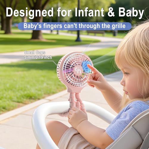 WiHoo Portable Stroller Fan, 11H Ultra-long Battery Life 3 Speed 360°Rotate, USB Rechargeable or Battery Operated Cooling Clip On Personal Fan for Baby Crib Travel Car Seat Pink - color: Pink