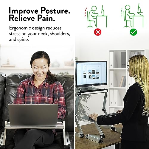 Uncaged Ergonomics WorkEZ Executive Adjustable Laptop Stand for Desk, Adjustable Height Foldable Aluminum Computer Stand, Cooling Laptop Holder, Notebook Computer Riser for Desk, Silver - color: Silver