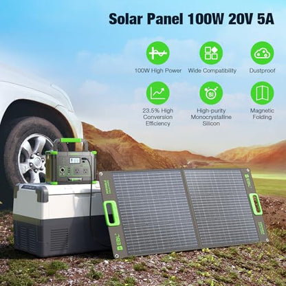 EBL 519.48Wh Solar Generator Kit with 100W 20V Solar Panel | 500W Portable Power Station Backup Battery Power Supply for RV/Van Camping Fishing Climbing Road Trip, Home Use - color: Black