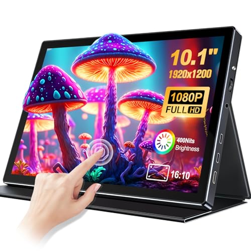 10.1 Portable Touchscreen Monitor,HDMI USB-C for Travel Mac (dark black) | 1920×1200,IPS 16:10,100% sRGB,1500:1,10-Point Touch,Speaker,VESA,Magnetic Case,400 nits - color: dark black