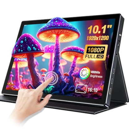 10.1 Portable Touchscreen Monitor,HDMI USB-C for Travel Mac (dark black) | 1920×1200,IPS 16:10,100% sRGB,1500:1,10-Point Touch,Speaker,VESA,Magnetic Case,400 nits - color: dark black
