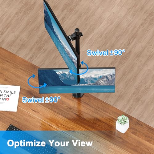 Vertical Dual Monitor Stand, Stacked Monitor Mount for 2 Screen Max 32 inches, Computer Monitor Arm Holds up to 17.6 lbs Each, Height Adjustable, Swivel, Tilt Monitor Desk Mount, VESA 75/100