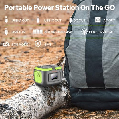Solar Power Station with Panel, Portable Solar Power Bank with AC Outlet 120W Camping 110V Outlet Power Pack Fast Charging for Laptop Smart Devices RV VanLife Hiking Fishing Power Outage Backup
