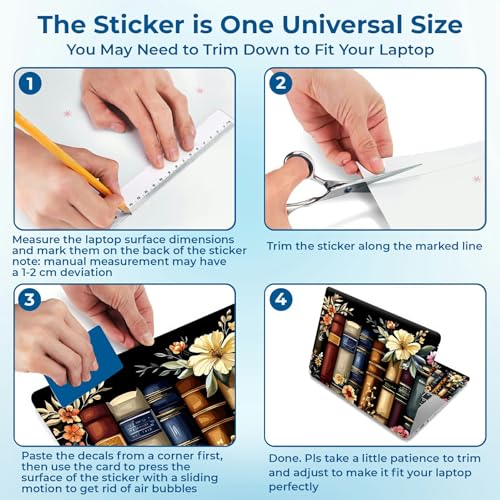 Reusable Universal Laptop Skin Sticker, Cut to Fit for 11.6–15.6 Inch Laptops, Waterproof Protective Film, No-Residue - Flower Book - color: Flower Book