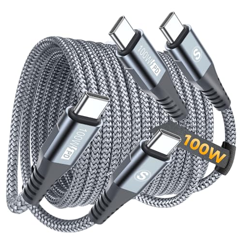 USB C to USB C Cable 100W Fast Charging Nylon Braided 3.3ft 2-Pack Grey | sweguard Type C Charger Cord for iPhone 17 16 15 Pro Max Plus, MacBook, iPad Pro Air , Samsung Galaxy S26 S25 S24, A55 A17 - color: grey, size: 3.3ft+3.3ft