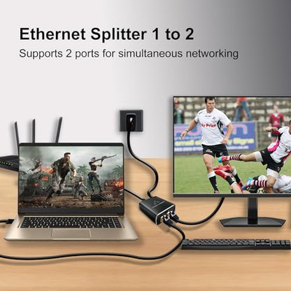 Gigabit Ethernet Splitter 1 to 2 High Speed(2 Devices Simultaneously Networking),1000Mbps Internet Splitters 1 in 2 out, LAN Splitter with USB Power Cable, RJ45 Splitters for Cat5/5e/6/7/8 Cable - style: 1to2