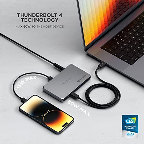 Satechi Thunderbolt 4 Slim Hub 5-in-1, USB C 60W Charging, Single 8K or Dual 4K Display, 4 Thunderbolt 4 Ports, USB 3.2 Gen2, Compatible with USB4/Thunderbolt 4 Macs and Windows - style: Thunderbolt 4 Slim Hub - 60W