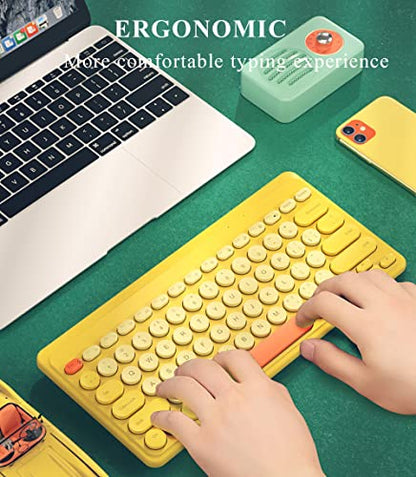 Compact Keyboard MouseCombo,JieruiDeng 79-Key Retro Mini Cute Computer Keyboard 2.4G USB Wireless and Silent Mice Set for Laptop Desktop PC iPad (Yellow) - color: Yellow
