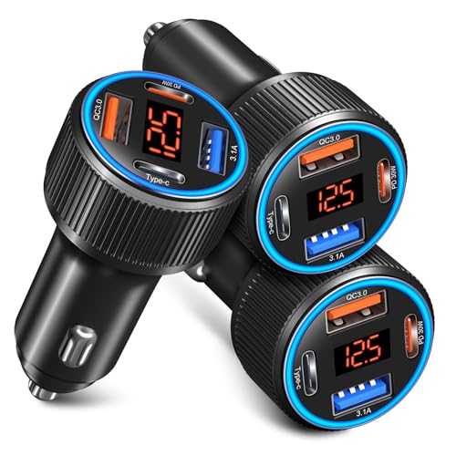 USB C Car Charger 3 Pack, Costyle 65W 4 Port Car Power Adapter with Voltmeter PD 30W/QC 3.0 Fast Charging Cigarette Lighter USB Charger Plug for iPhone 16/15/14/13/12/11 Pro Max/Pad,Android(Black) - color: Black, size: 3-Pack