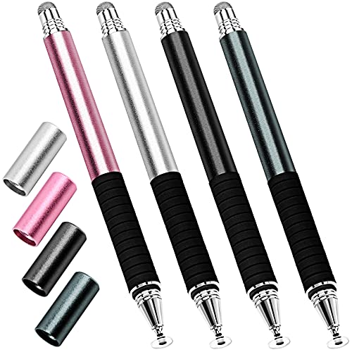 Capacitive Stylus Pen (4 Pack), Universal Stylist Pens 2 in 1 Precision Series Fine Point Disc Touch Screen for iPhone/iPad/Android/Tablet and All Screens - color: Black/Silver/RoseGold/InkGreen