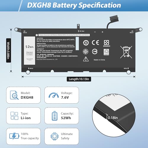 DXGH8 Battery Replacement for Dell XPS 13 9370 9380 I nspiron 13 7390 2-in-1 5390 5391 14 7490 Latitude 3301 E3301 Vostro 5390 5391 0H754V H754V G8VCF G8VCF6C P113G001 P82G P82G001 7.6V 52Wh