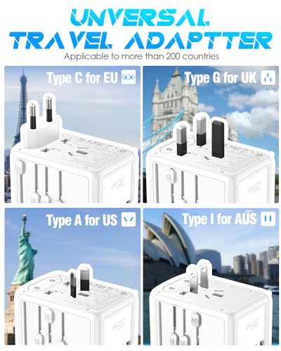 Universal Travel Adapter, 35W PD Fast Charging, for Europe UK US Japan | 5 USB C/A Ports & 2500W AC Outlet, International Power Adapter for 200+ Countries, Compatible with iPhone, MacBook, Tablet - color: PD35W-3A2C-white