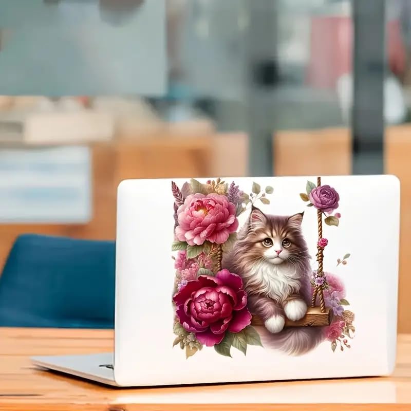 Rose Swing Cat PVC Vinyl Car Decals Stickers Waterproof Self-Adhesive Decals for Cars, Laptops, Trucks, Motorcycles Wall Window Luggage Scratch Cover Door Decor Sticker