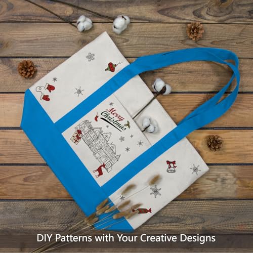 TOPDesign 1-Pack Canvas Tote Bag with an External Pocket, Reusable Grocery Shopping Bag, Top Zipper Closure, Daily Essentials (Ocean Blue/Natural) - color: Ocean Blue/Natural