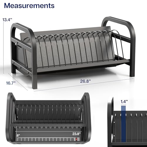 VIVO Lockable 16-Bay Laptop/Tablet Open Charging Station, Multi Device Charging Organizer, Chromebook Charging Station for Classroom, Devices up to 14 inches, Lock Box and Key, Black, STAND-LAPC3-L - size: 16-Bay + Lock