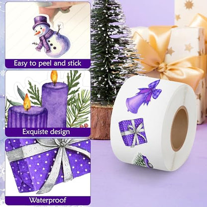 Christmas Purple Watercolor Sticker - 1000Pcs Xmas Purple Santa Waterproof Vinyl Reusable Laptop Stickers Coloring Book Scrapbook Water Bottle Page Activity Pad Party Favors Kids Skateboard - style: Christmas Watercolor Purple