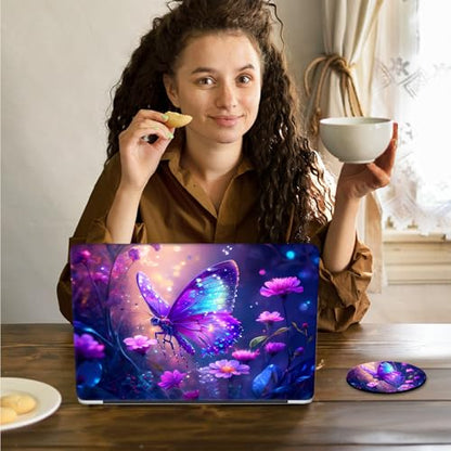 Laptop Skin Sticker Decal 15.6 Inch,12 13 13.3 14 15 15.6 in Laptop Netbook Skins for Notebook,Art Decal Removable Waterproof Scratch Resistant,Universal Vinyl Cover,Glitter Butterfly Purple - color: Glitter Butterfly Purple