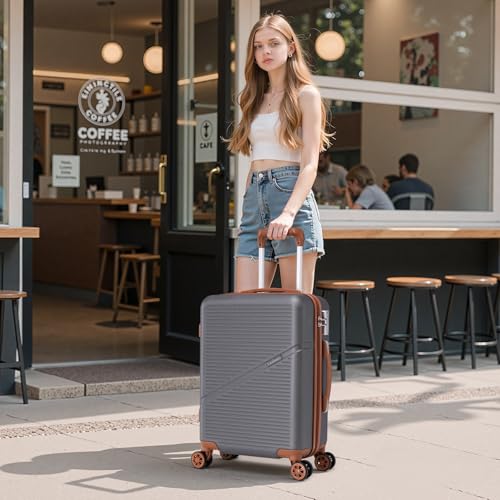 Cosbarn Carry On Luggage,3 Piece Carry On Suitcase,22x14x9 Airline Approved | Lightweight ABS Hardside Luggage, TSA-Approved Lock,Suitcases with Wheels,20Inch,Matching Duffle Bag,For Men&Women - color: Grey, style: Carry on Luggage With Duffel Bag