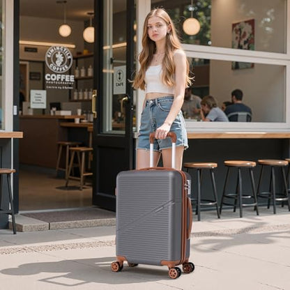 Cosbarn Carry On Luggage,3 Piece Carry On Suitcase,22x14x9 Airline Approved | Lightweight ABS Hardside Luggage, TSA-Approved Lock,Suitcases with Wheels,20Inch,Matching Duffle Bag,For Men&Women - color: Grey, style: Carry on Luggage With Duffel Bag