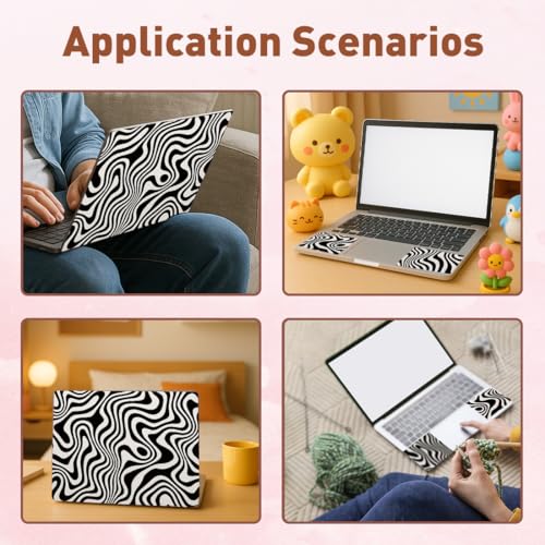 PLIGREAT 15 Inch Black White Classic Pattern Laptop Skin Stickers Cutable Universal Size Fits 12" 13" 13.3" 14" Laptop Removable Waterproof Notebook Art Decals PC Protector Cover Sticker