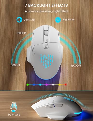 SABLUTE Wireless Keyboard and Mouse Combo - Ergonomic Wave Keyboard with Soft Leather Wrist Rest, Phone Holder, Rechargeable, RGB Backlit Mouse, Full-Size Set for Windows/Mac/Computer (White) - color: White