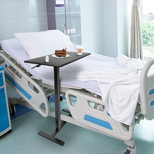 Mount-It! Overbed Table with Wheels, Adjustable Height Bedside Table for Hospital & Home, Over the Bed Laptop Desk, Rolling Hospital Bed Table for Eating, Working, or Recovery (Black)