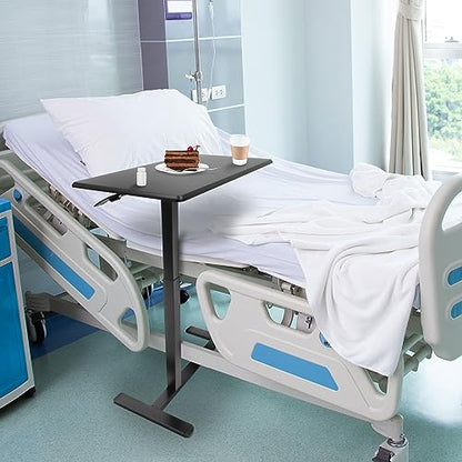 Mount-It! Overbed Table with Wheels, Adjustable Height Bedside Table for Hospital & Home, Over the Bed Laptop Desk, Rolling Hospital Bed Table for Eating, Working, or Recovery (Black)