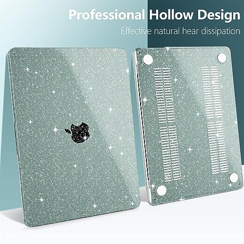 TWOLSKOO Glitter Case for MacBook Air 13 inch M5 2026 M4 M3 M2 2025-2022 (Model A3449 A3240 A3113 A2681), Bling Hard Shell Case & Keyboard Cover & Screen Film for MacBook Air 13.6 inch, Midnight Green - color: Star Midnight Green