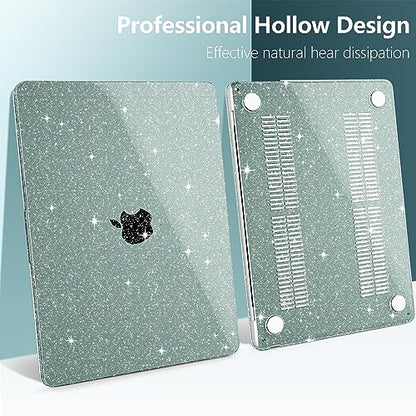 TWOLSKOO Glitter Case for MacBook Air 13 inch M5 2026 M4 M3 M2 2025-2022 (Model A3449 A3240 A3113 A2681), Bling Hard Shell Case & Keyboard Cover & Screen Film for MacBook Air 13.6 inch, Midnight Green - color: Star Midnight Green