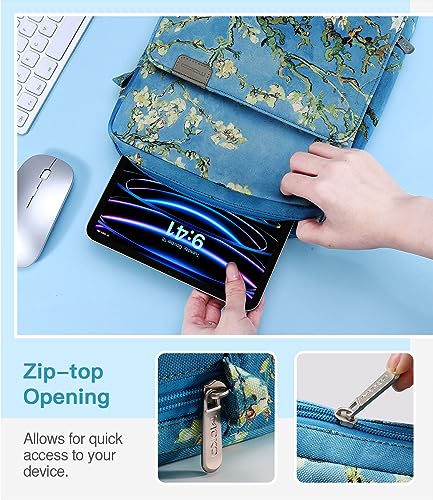 MoKo 9-11 Inch Tablet Sleeve Bag Handle Carrying Case with Shoulder Strap for iPad Pro, Air, 10th, 9/8/7, Air 5/4, Tab S8/S9, Apricot Flower | Fits iPad Pro 11-inch M4, iPad Air 11-inch M2, iPad 10th 10.9, iPad 9/8/7th 10.2 and Tab S8/S9 11, Apricot Flowe